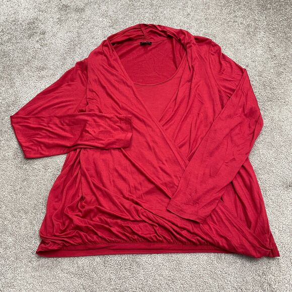 Talbots Wrap Tunic Blouse Womens XL Red Long Sleeve Rayon Blend Stretch Casual - Picture 1 of 10